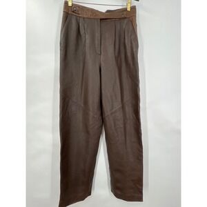 Vtg Victory Brown Lambskin Leather High‎ Waisted Pleated Tapered Pants Womens M